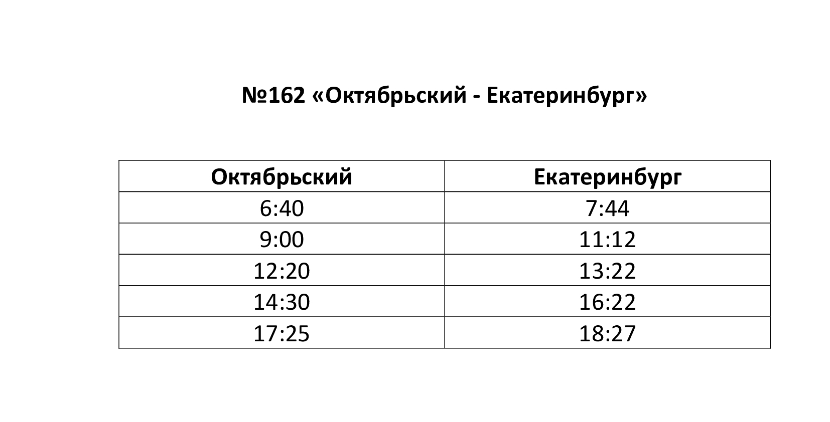 Расписание маршрута №162 Октябрьский-Екатеринбург | Сысертские Вести